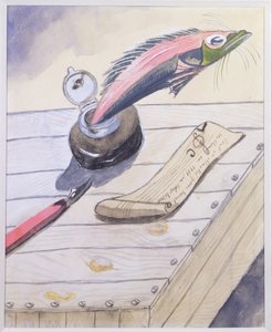 Fisken som hopper ut av blekkpotten, skrevet og illustrert for Daniel Milhaud av Robert Desnos, 1939